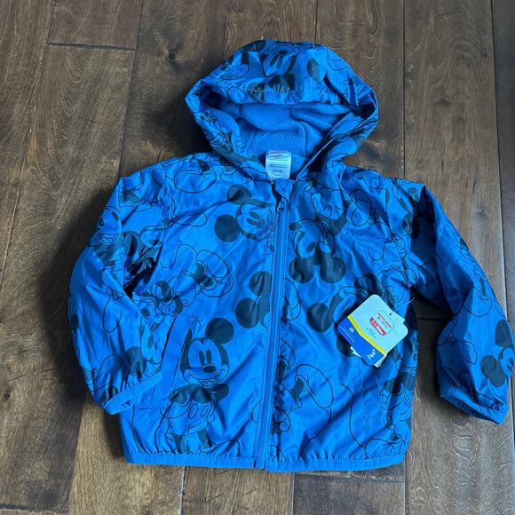Disney Mickey Mouse Lightweight Jacket Spring Blue NEW Boys 3T Hooded NEW - Picture 2 of 7